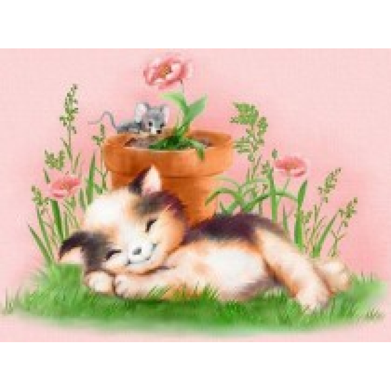 Mona Lisa diamond painting 40x30cm: kitten en muis